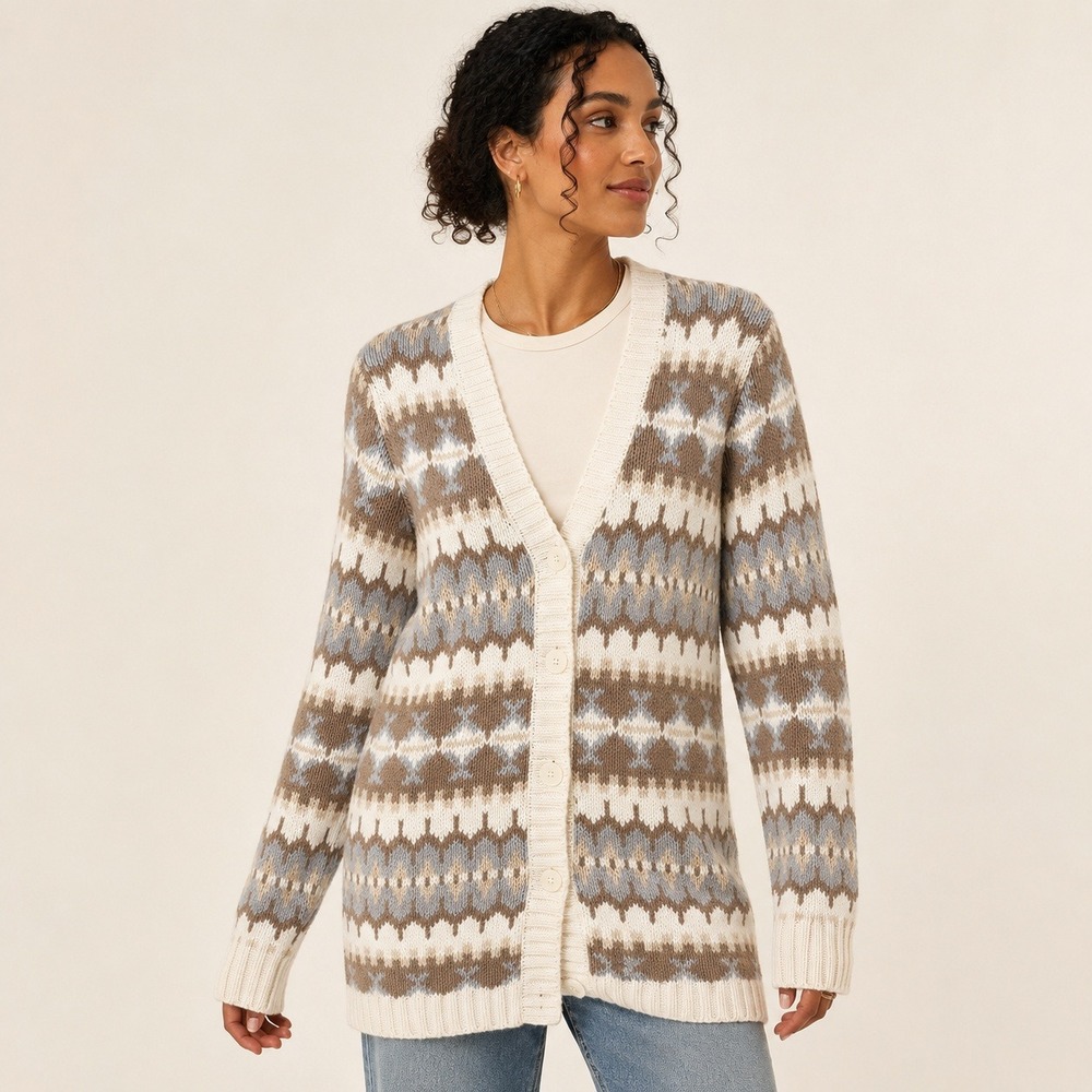 Bass Chunky Fair Isle Cardigan Sweater Womens Medium Coastal Grandpacore Knit